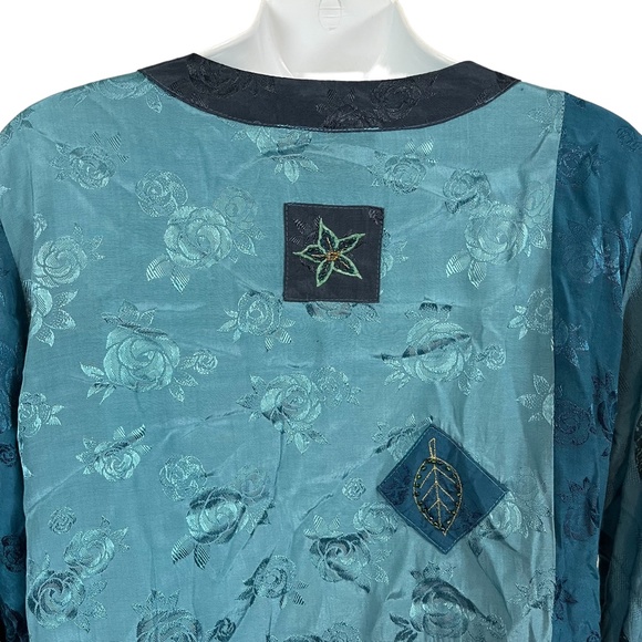 FAITH CELIA FORRESTER Teal Blue Embroidered Lagenlook Art to Wear Top Shirt sz M - Picture 13 of 16